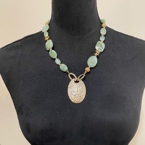 Artisan Beaded Necklace with Hammered Gold-tone Pendant NWOT